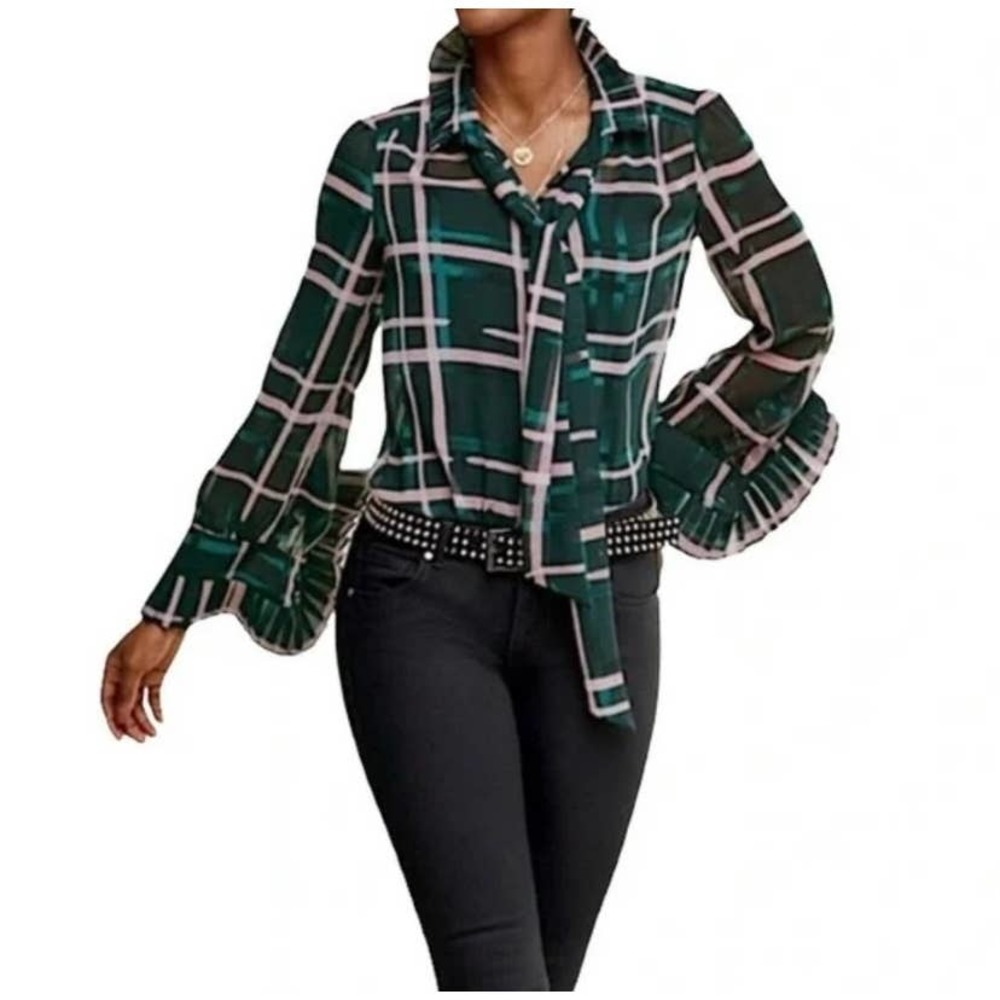 Cabi plaid button up blouse size medium